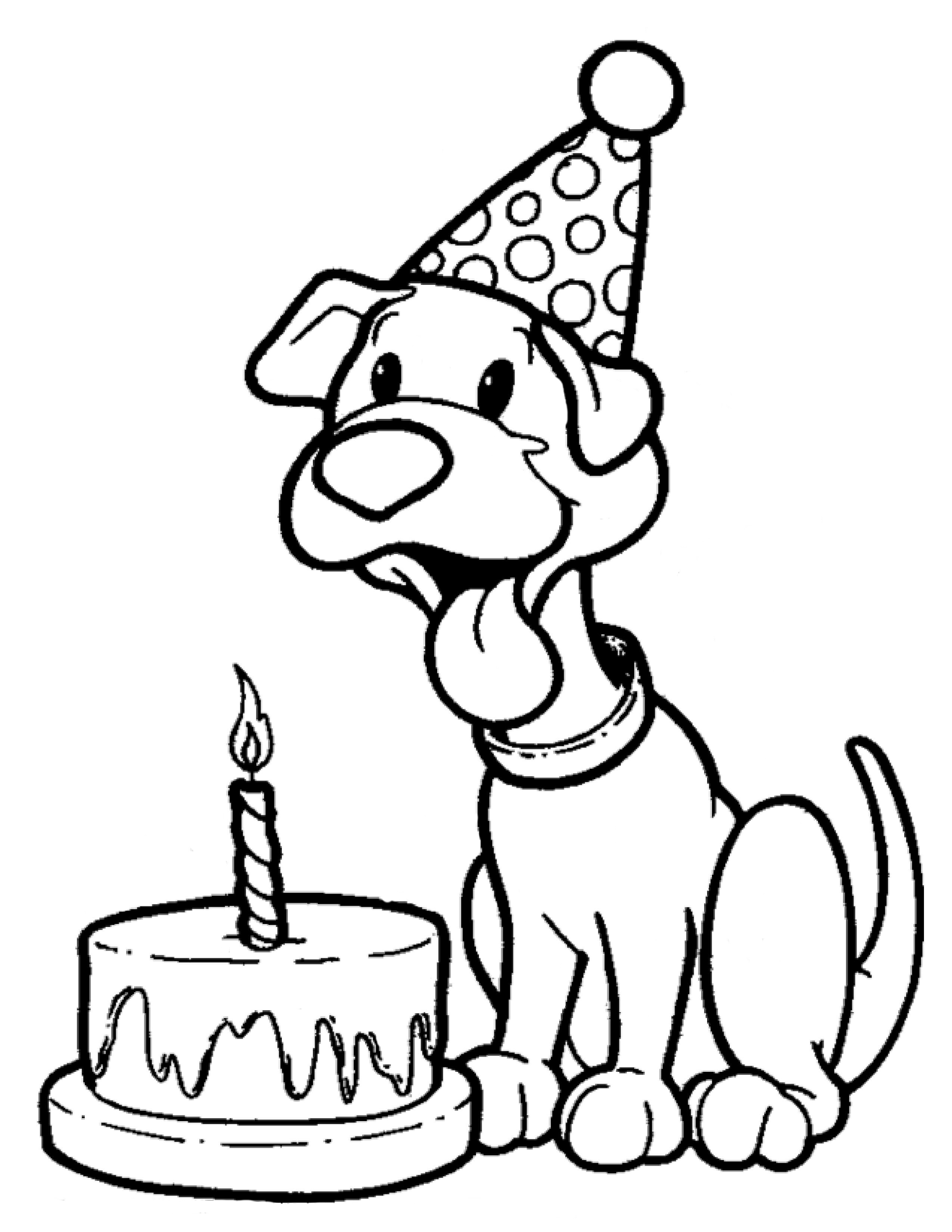 Раскраска День рождения у щенка